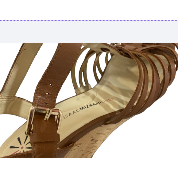 Brown LEATHER Wedge Sandal - Isaac Mizrahi Live! SIMMER - Women's US 10W - Picture 6 of 7